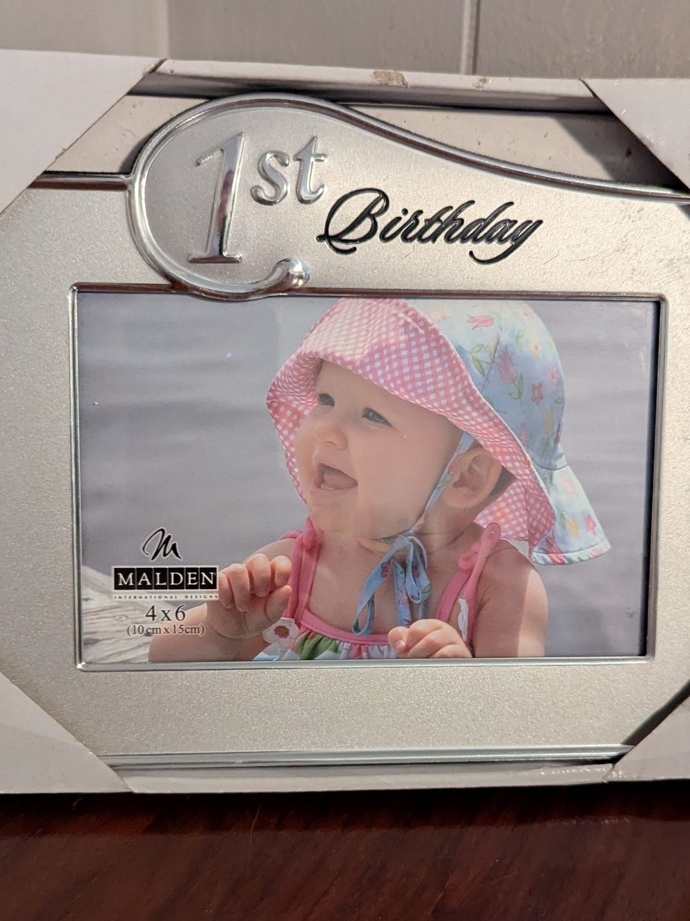 Malden Silver 1st Birthday Photo Frame with Pink Accent